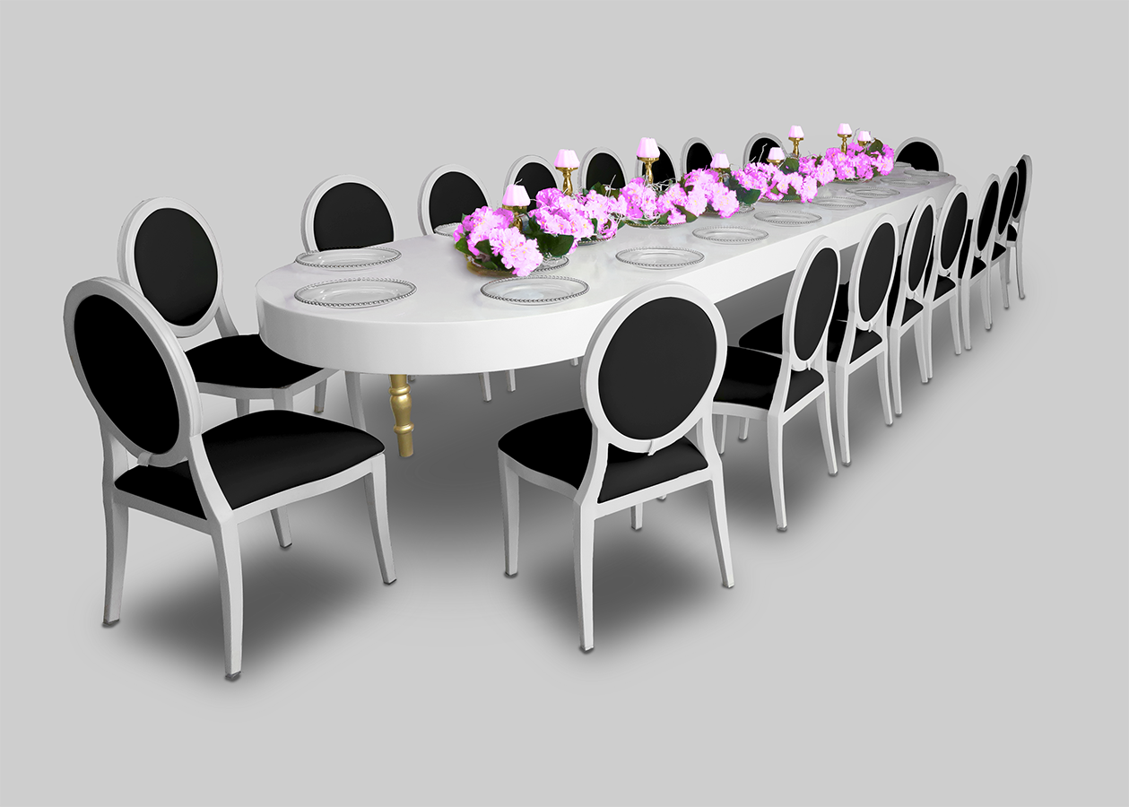 Avalon Oval Gold Dining Table Areeka Event Rentals