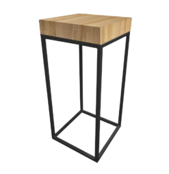 black metal high table frame with thick rustic wooden table top