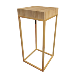 gold metal cocktail table frame with thick rustic wooden table top