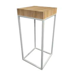 white metal cocktail table frame with thick wooden table top