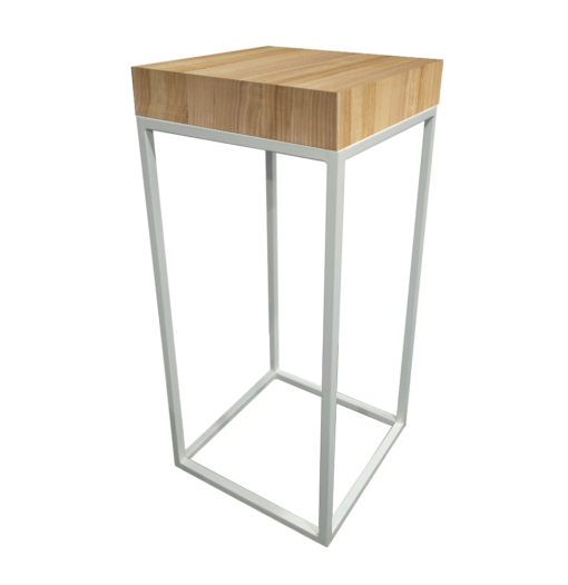 white metal cocktail table frame with thick wooden table top