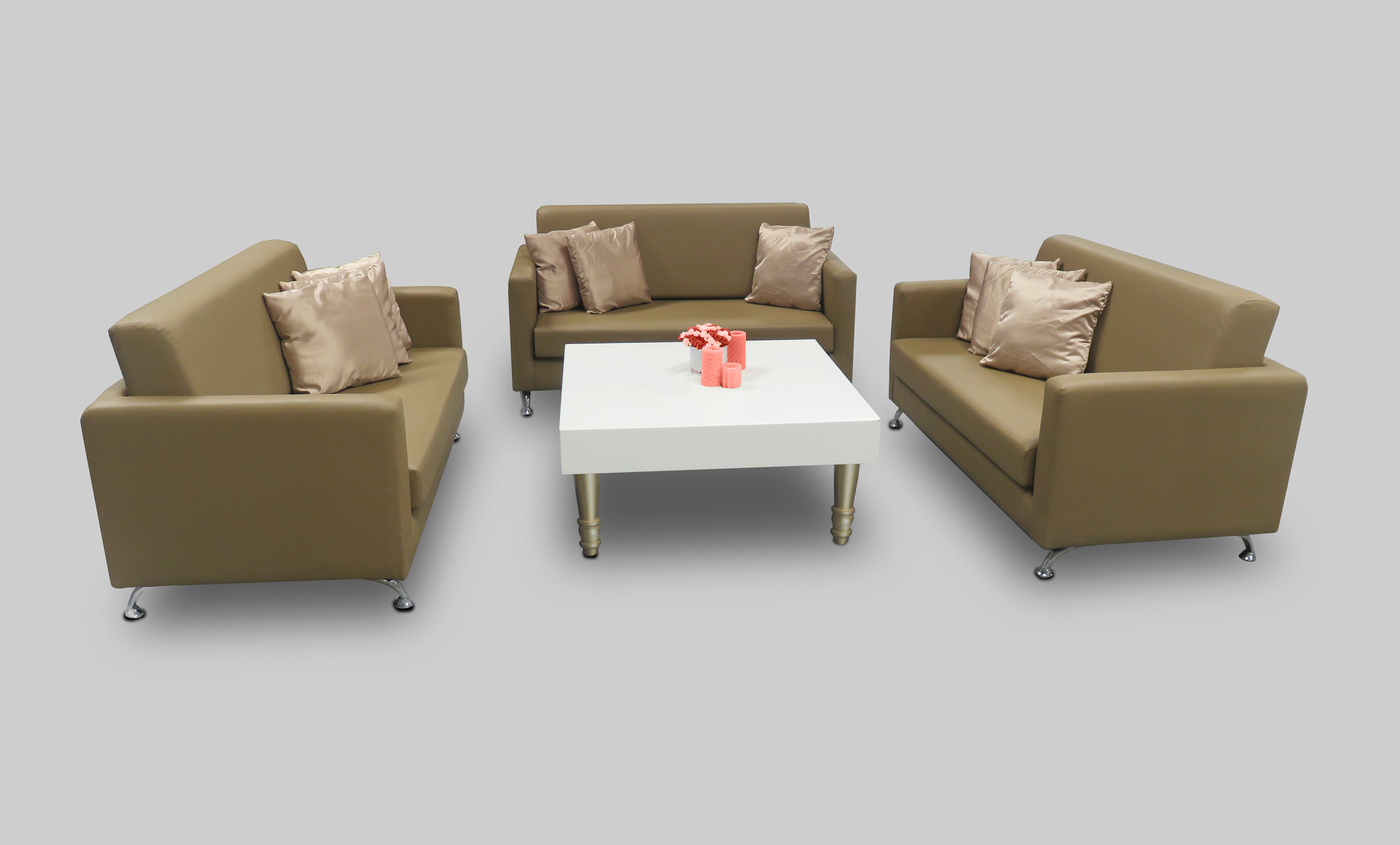Gold Square Coffee Table For Or In Uae Any Event Avalon Square Gold Coffee Table Setup With Charlene 2 Seater Sofas 3 300x181
